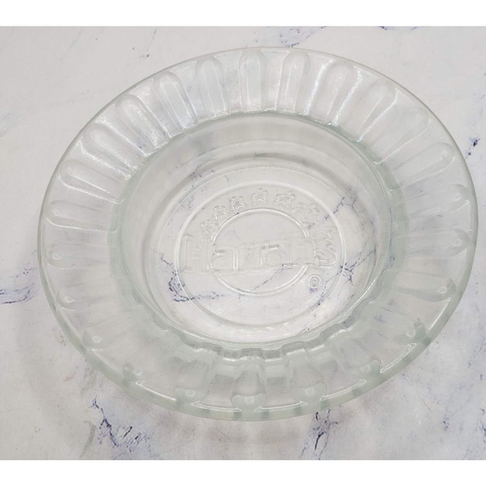 Vintage Harrah's Round Glass Etched 5 Inch Casino Ashtray